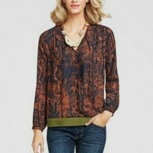 CAbi Border Wrap Snakeskin Faux Wrap Blouse Small